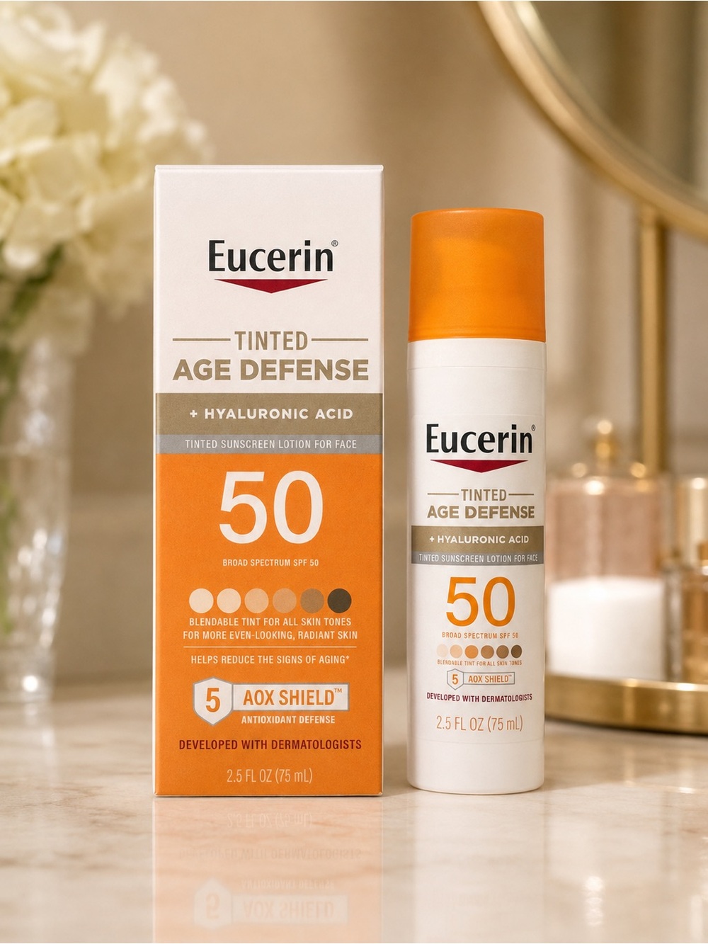 Eucerin Tinted Age Defense SPF 50 Hyaluronic Acid Face Sunscreen 2.5 oz NEW